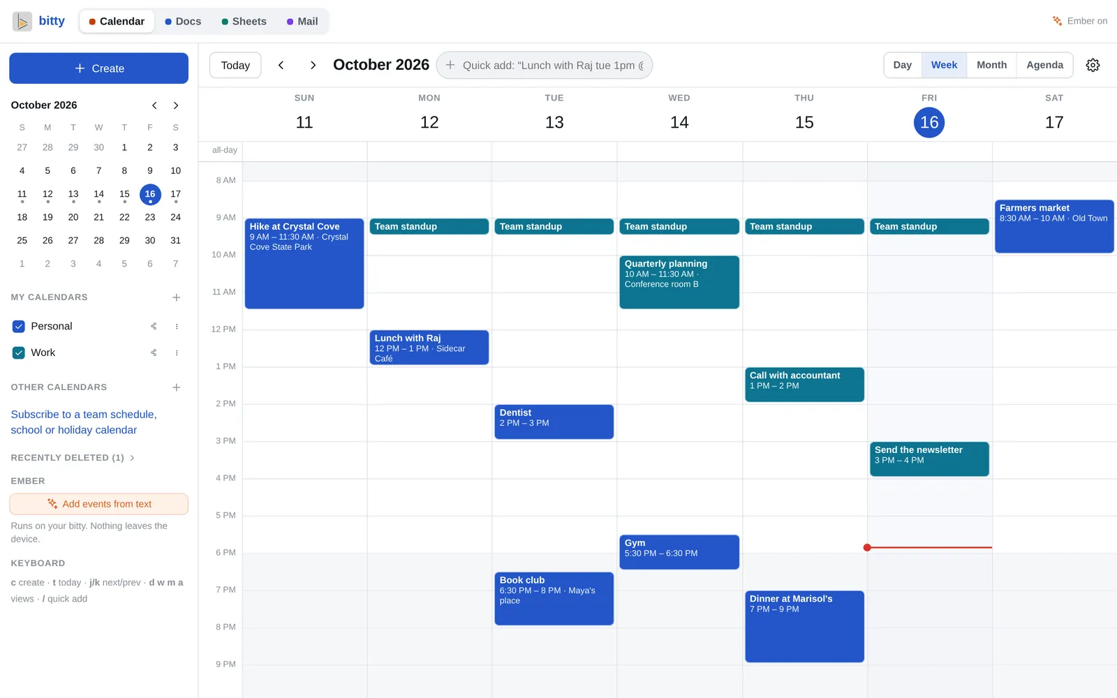 A week in Bitty Calendar